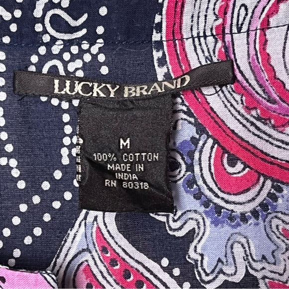 Lucky Brand | Purple Black Boho Paisley Split Neck Cotton Tunic Top, Medium - Picture 6 of 6